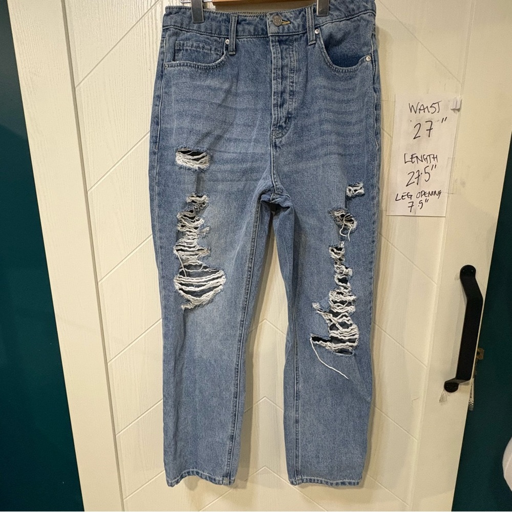 AFRM Distressed High-Rise Straight Jeans | Grunge Y2K Denim/ 27‎
